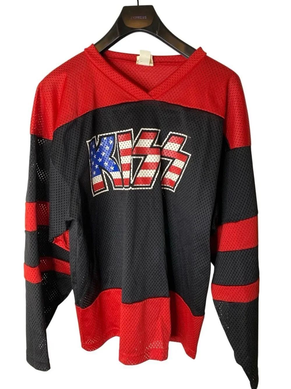 Vintage 1998 KISS band hockey jersey American flag Cronies USA size large